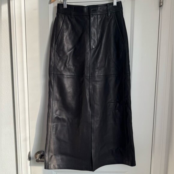 NWT Madewell Leather Midi Skirt Size 0 - Picture 5 of 13